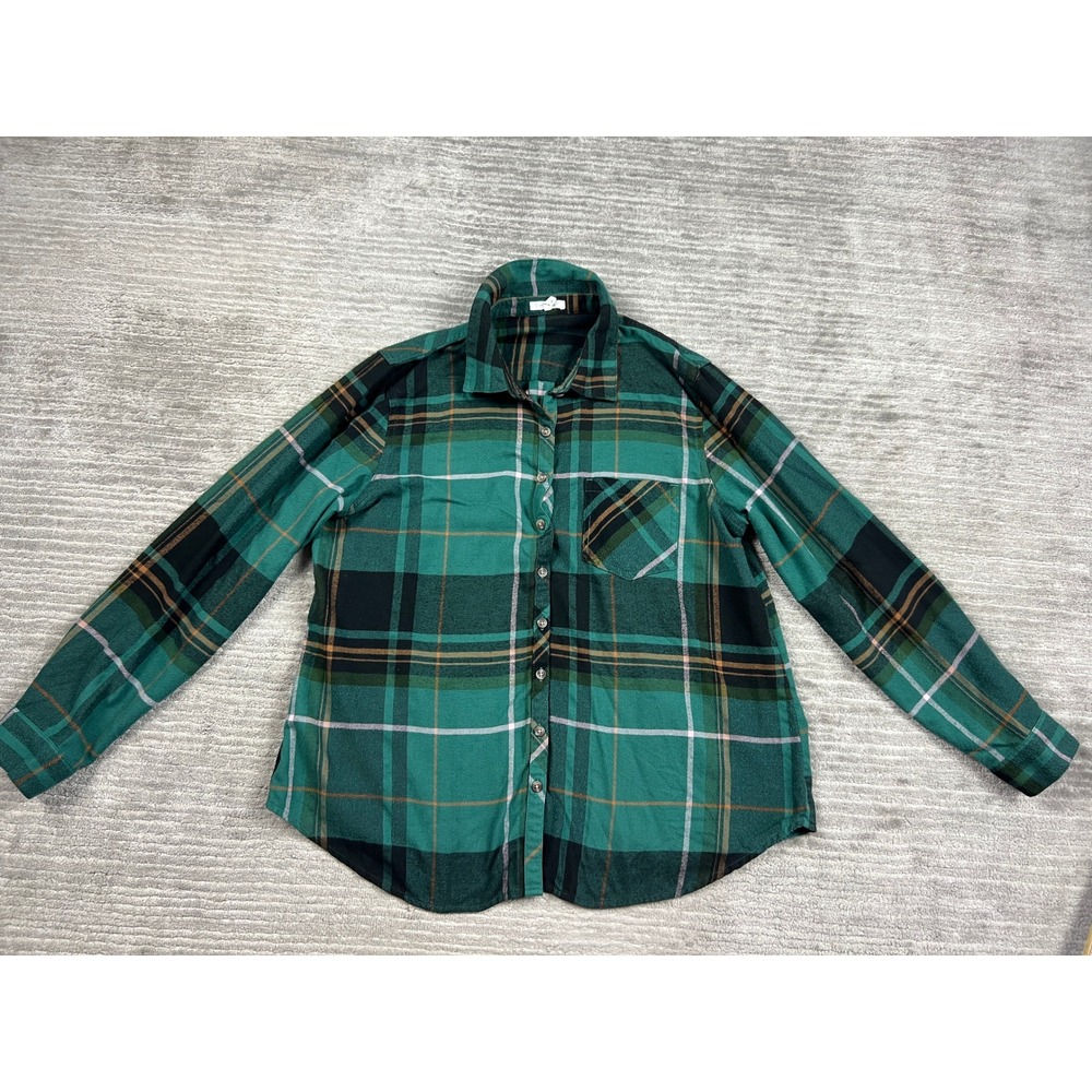Maurices Shirt Womens XL Green Plaid Button Up Long Sleeve Rayon Blend Casual
